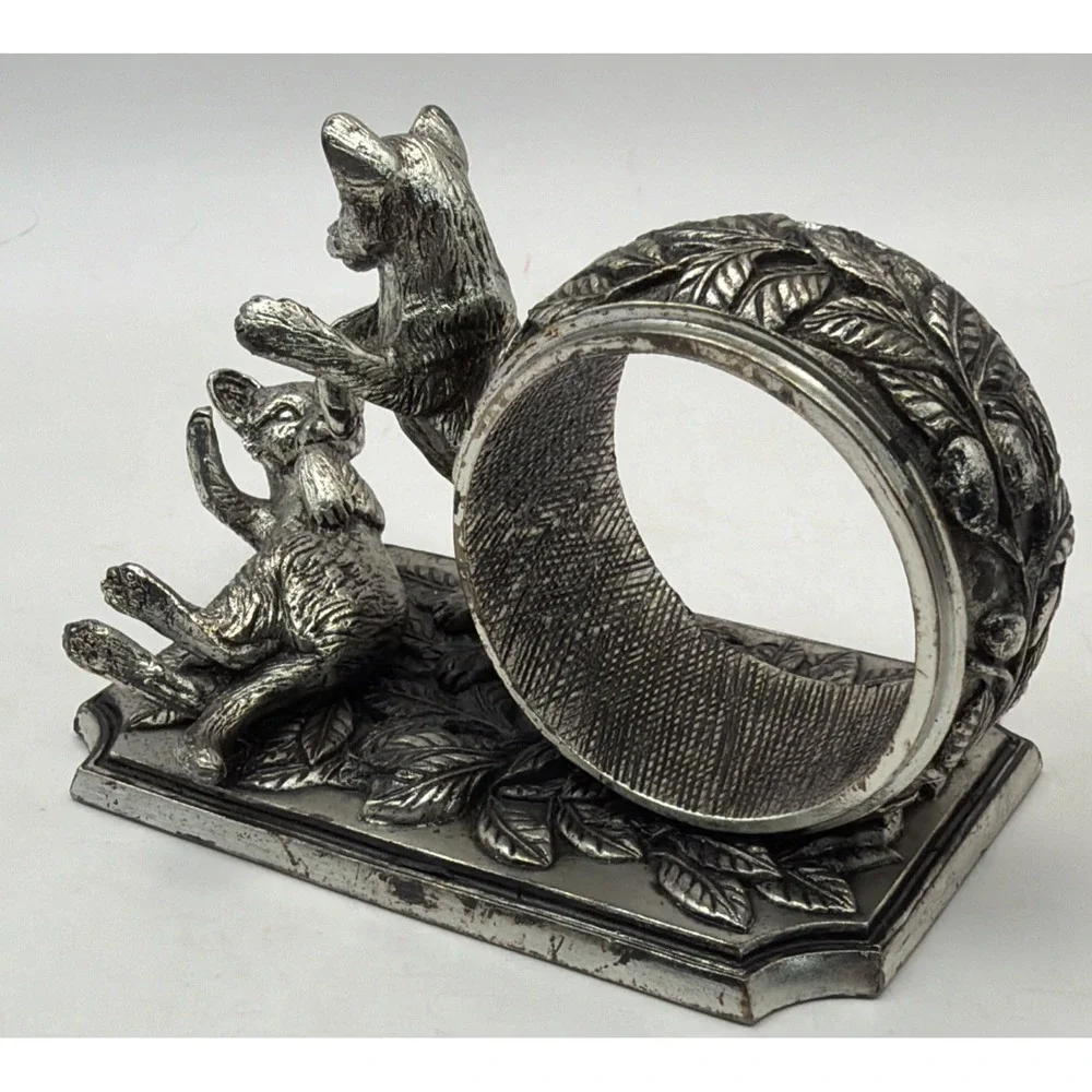 Franklin Mint Animals At Play Napkin Ring Silver Plate Lion Cubs Vintage 1977